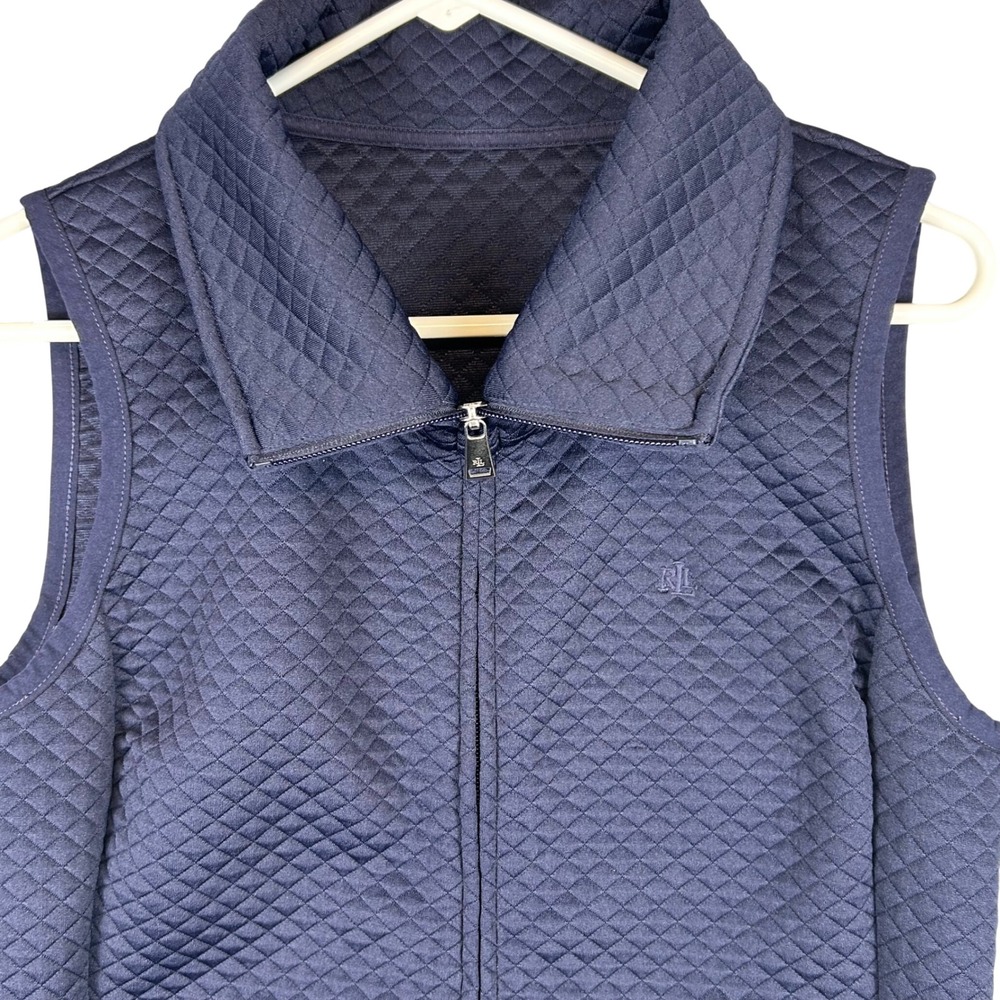 Lauren Ralph Lauren Navy Blue Quilted Full Zip Vest Diamond Stitch Women Small